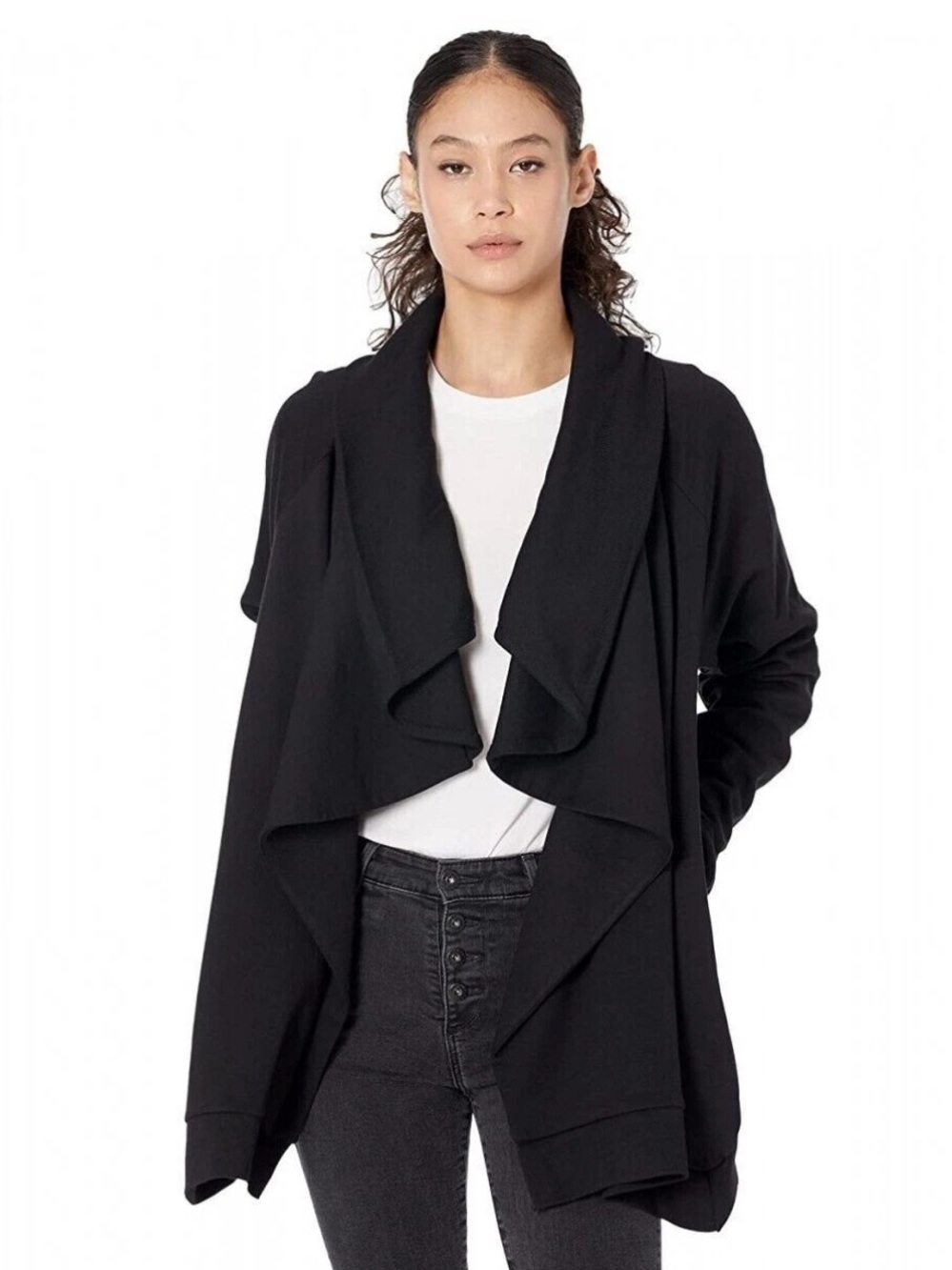 AllSaints Callie Jersey Cardigan Black Draped Open Front XS